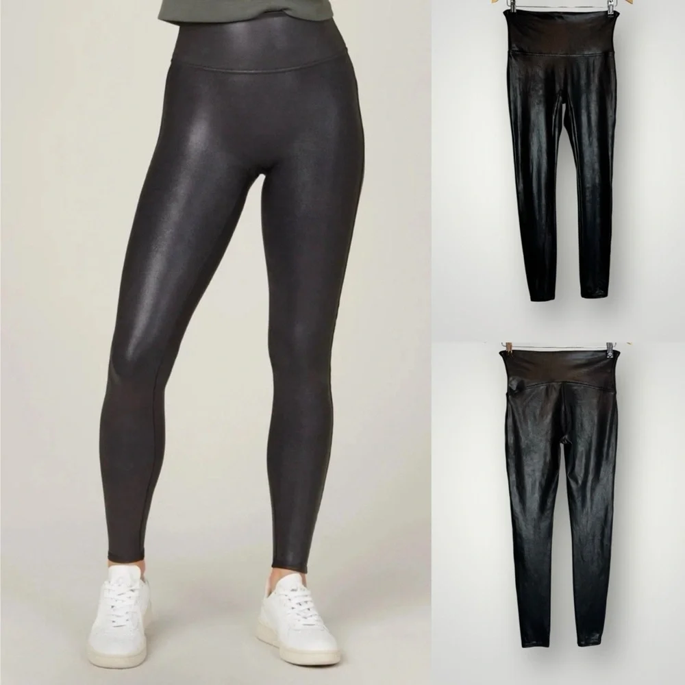 Spanx SPANXshape Faux Leather Leggings Size Large Skinny Core Compression Black - Picture 2 of 9